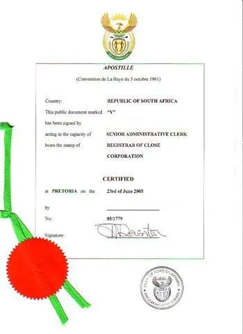 Model de apostilă aplicată în Africa de Sud