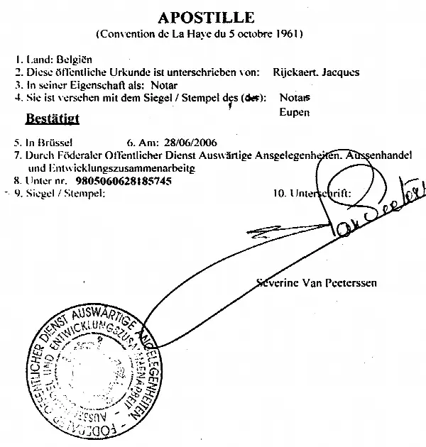 Model de apostilă aplicată în Belgia