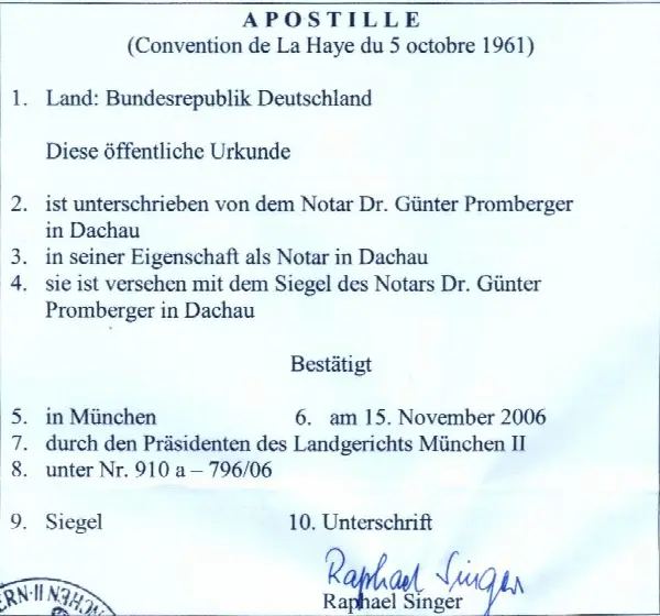 Model de apostilă aplicată în Germania